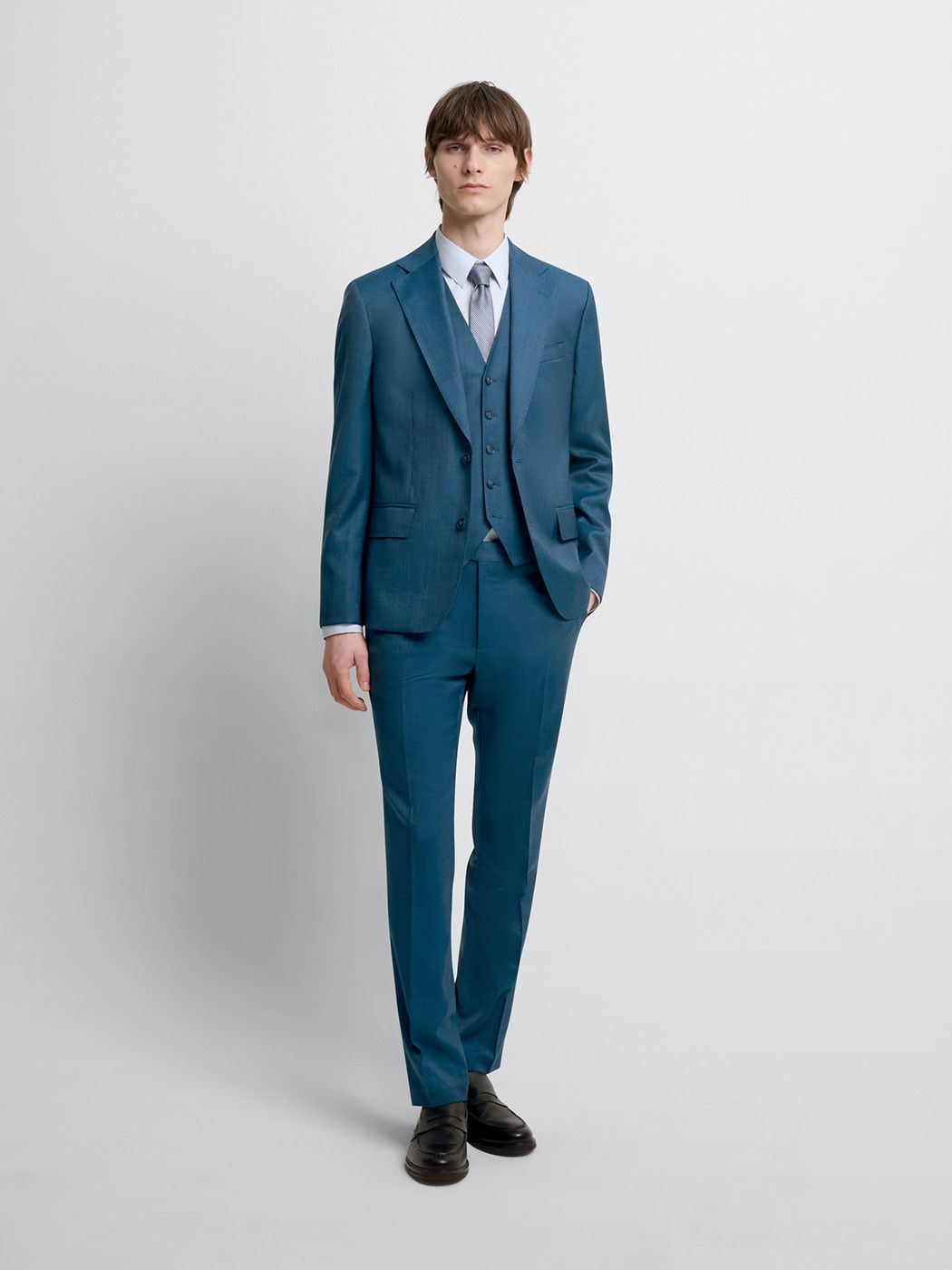 Costume 3 pièces slim en laine bleu canard