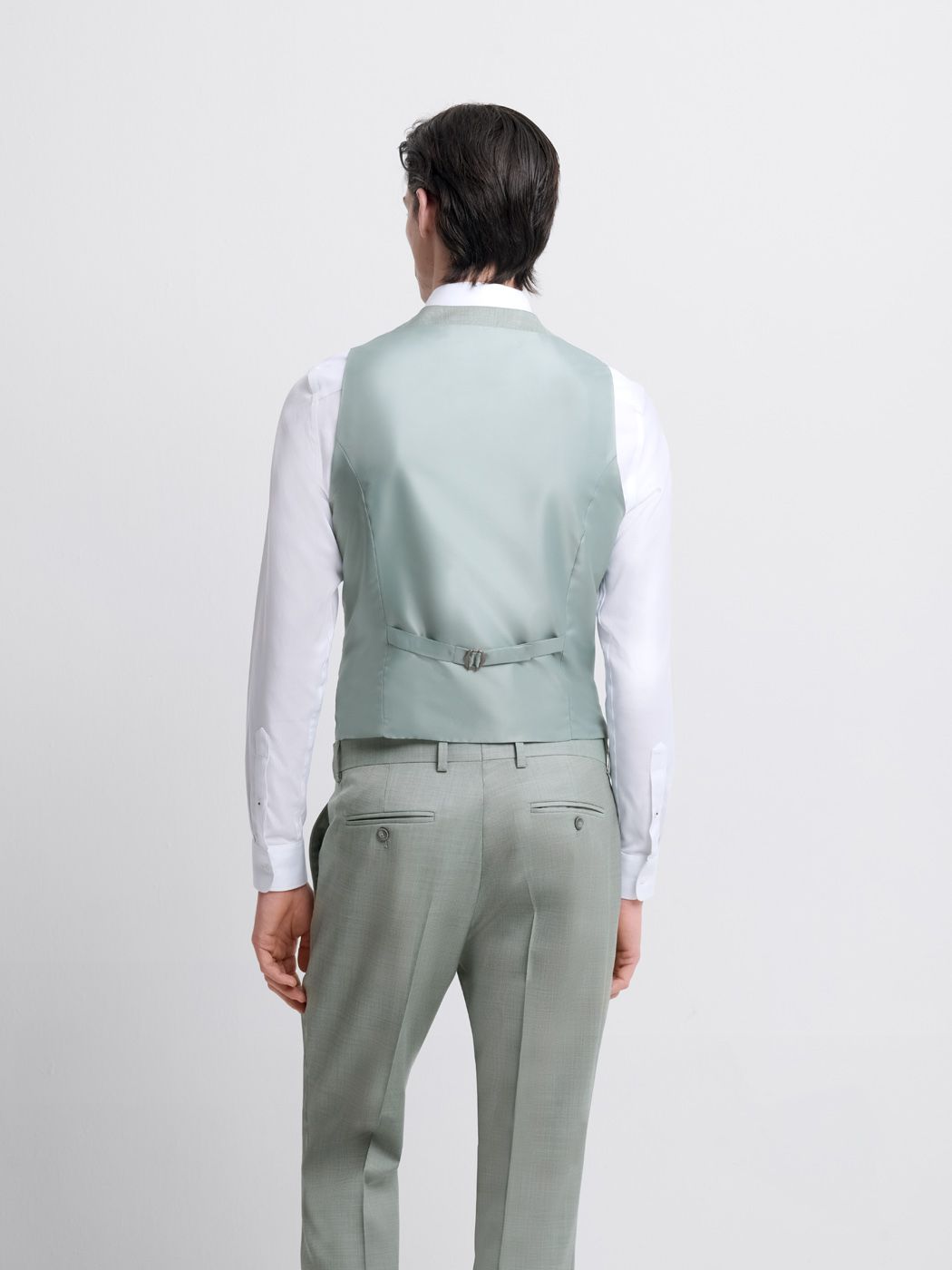 Costume 3 pièces slim en laine vert amande