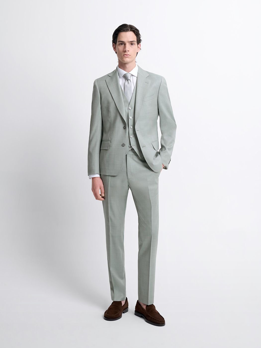 Costume 3 pièces slim en laine vert amande