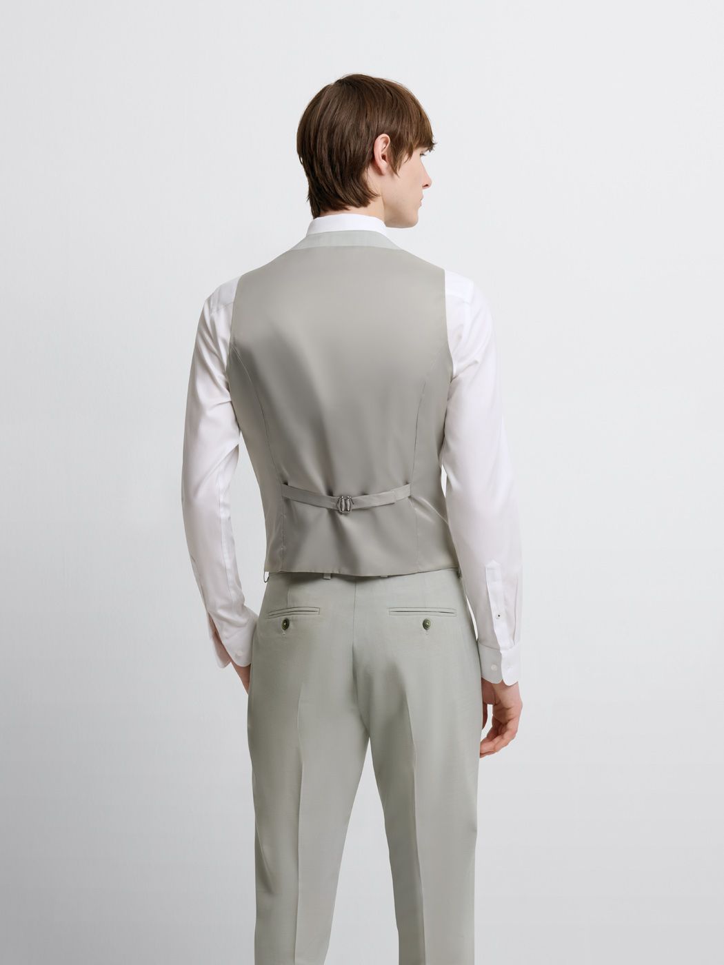 Costume 3 pièces slim en laine mélangée vert amande