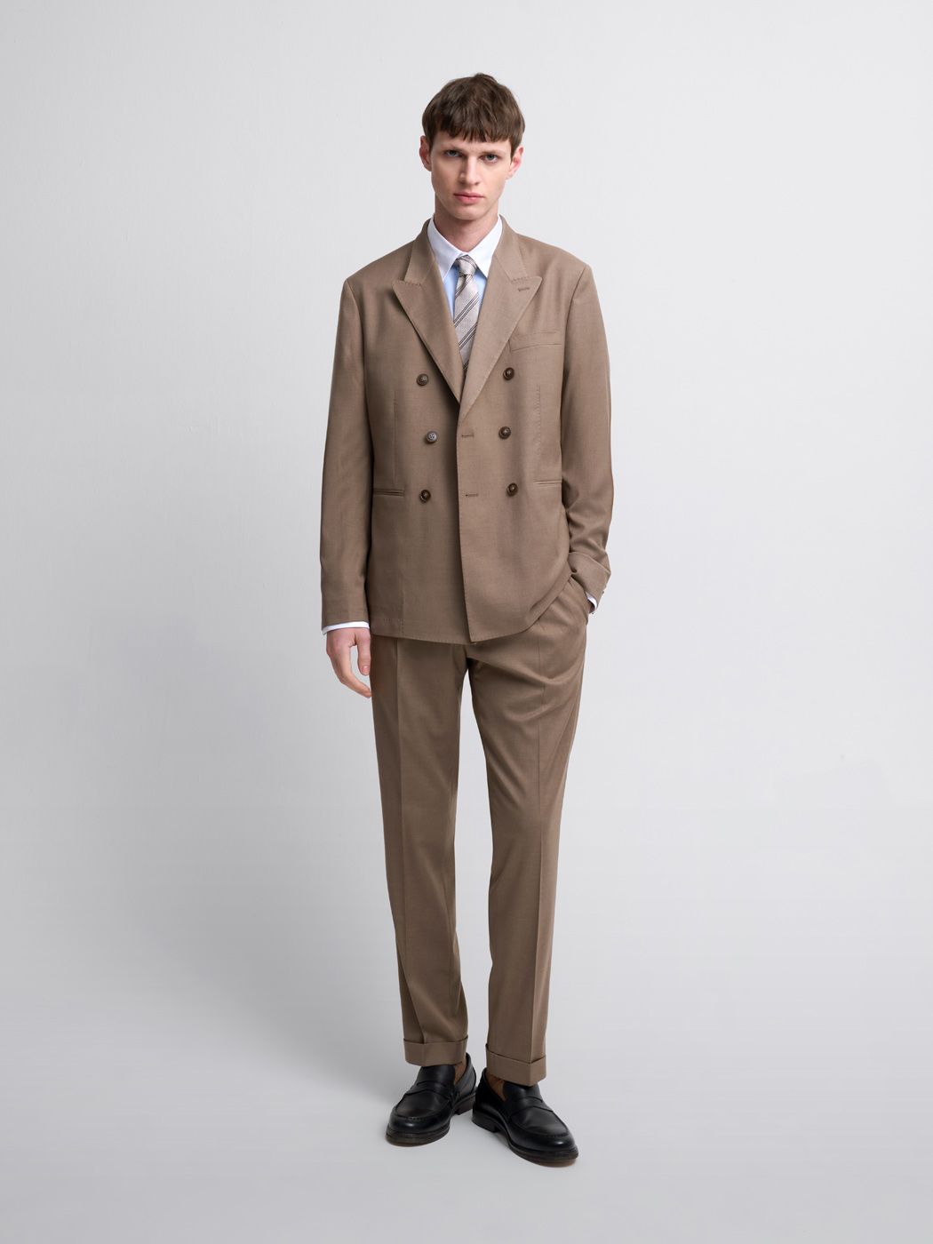 Costume croisé 2 pièces slim couleur tabac