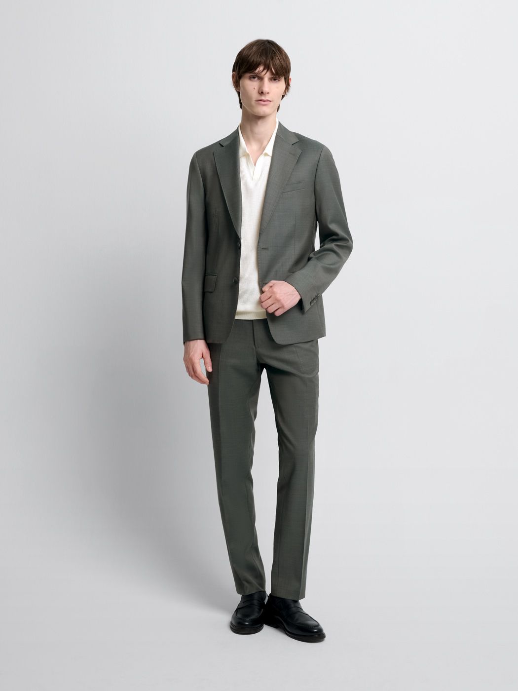 Costume 3 pièces slim en laine vert
