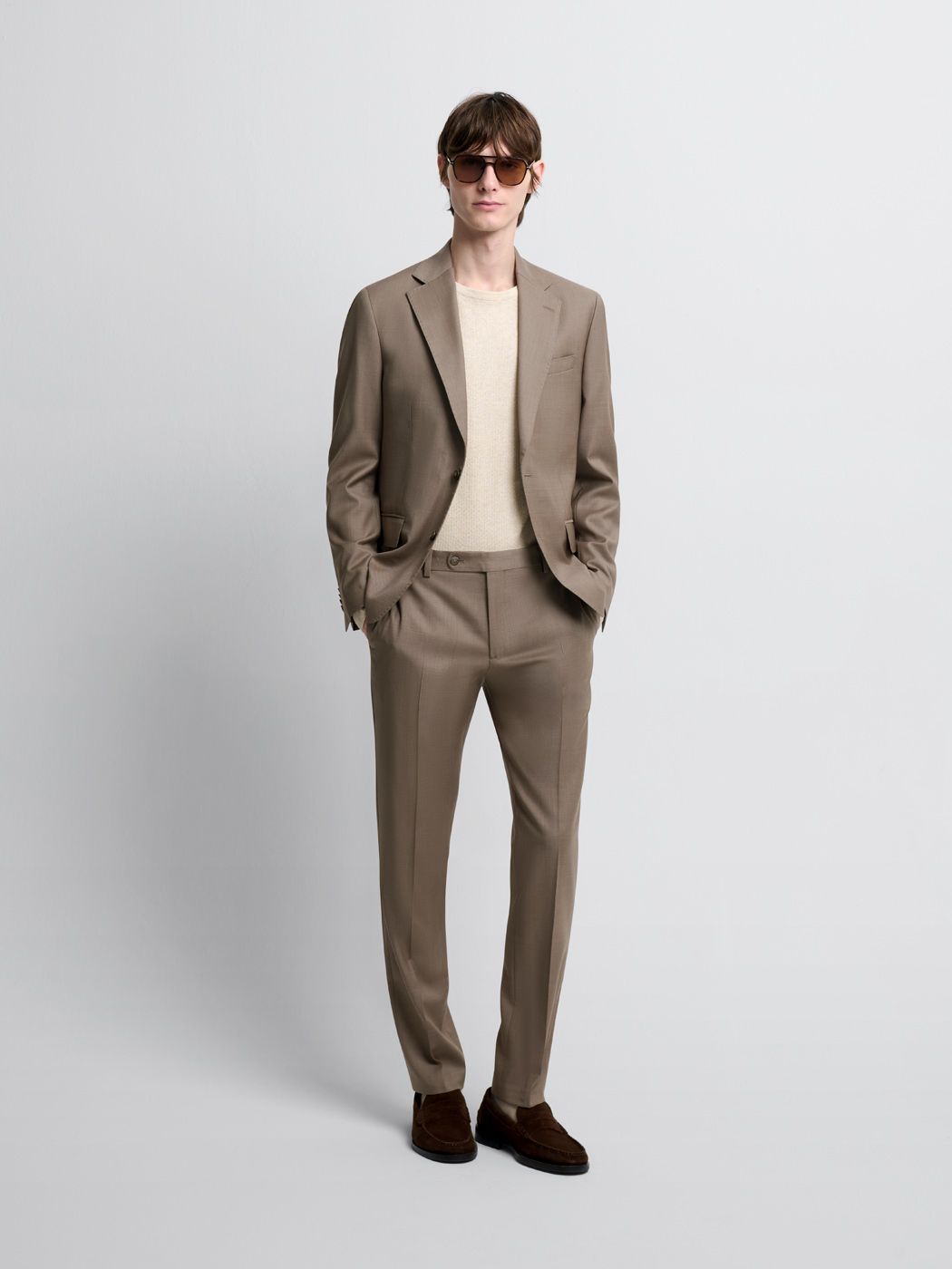 Costume 2 pièces slim en laine marron clair