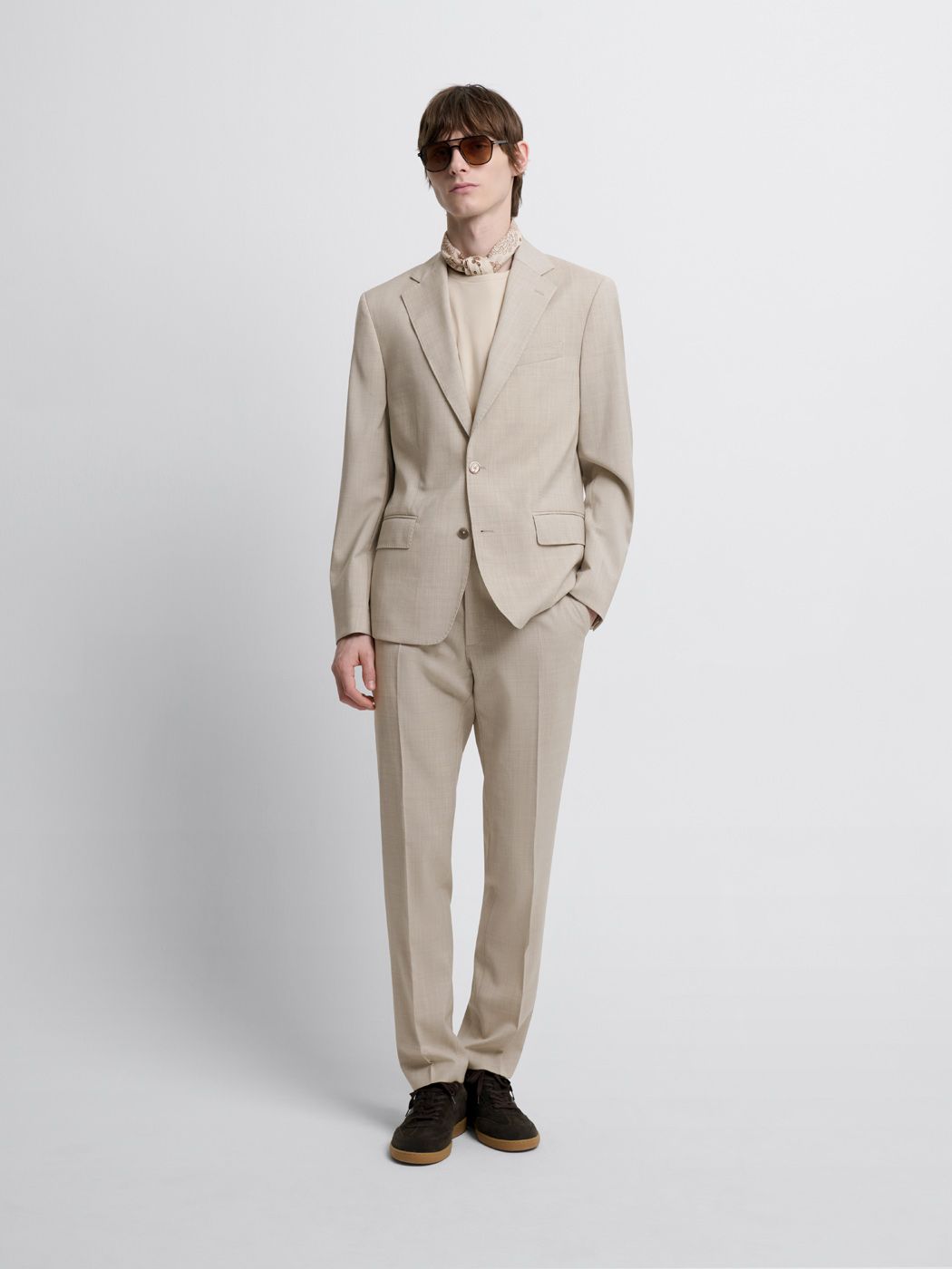 Costume 3 pièces slim en laine beige clair