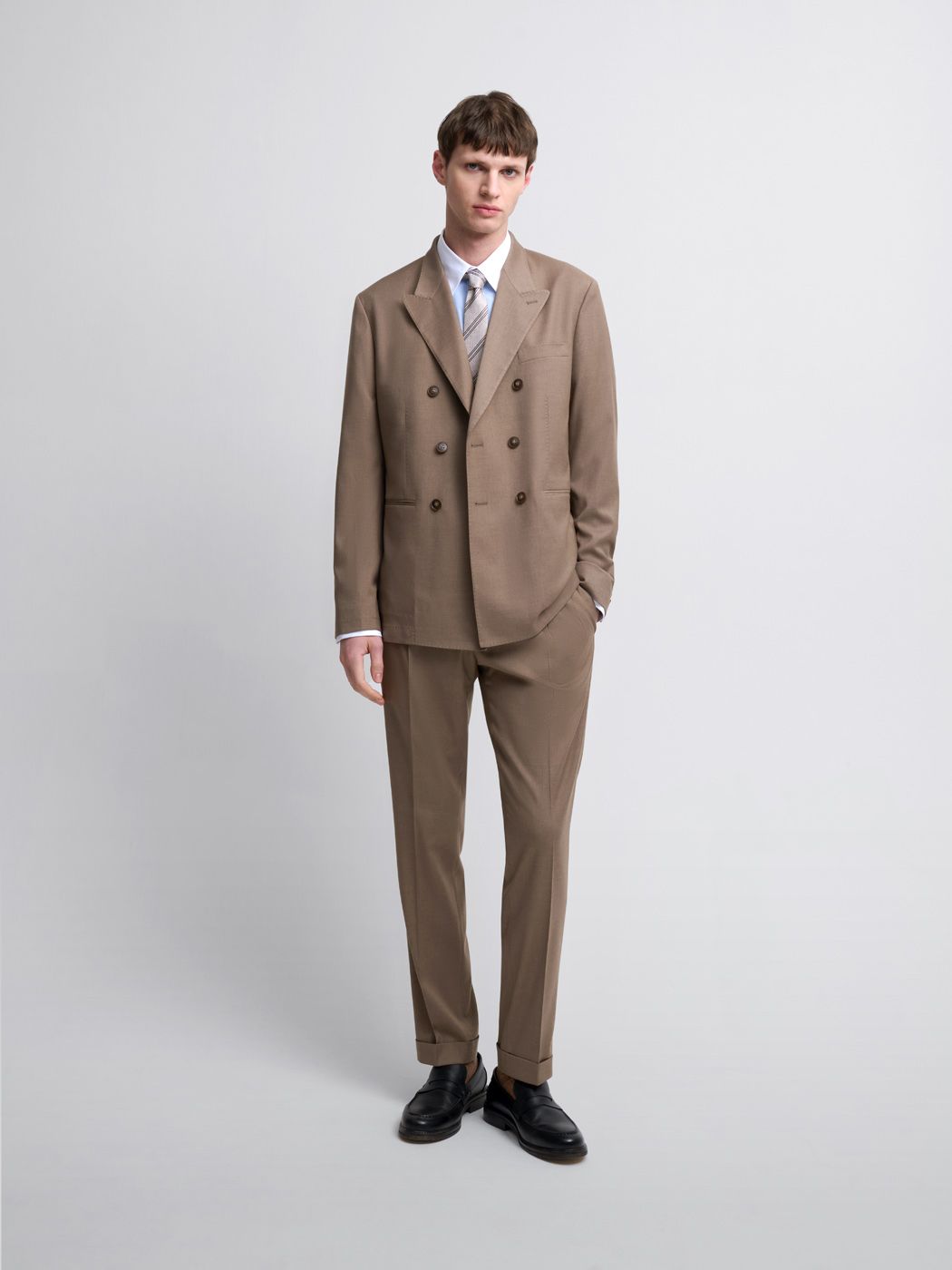 Costume croisé 2 pièces slim couleur tabac